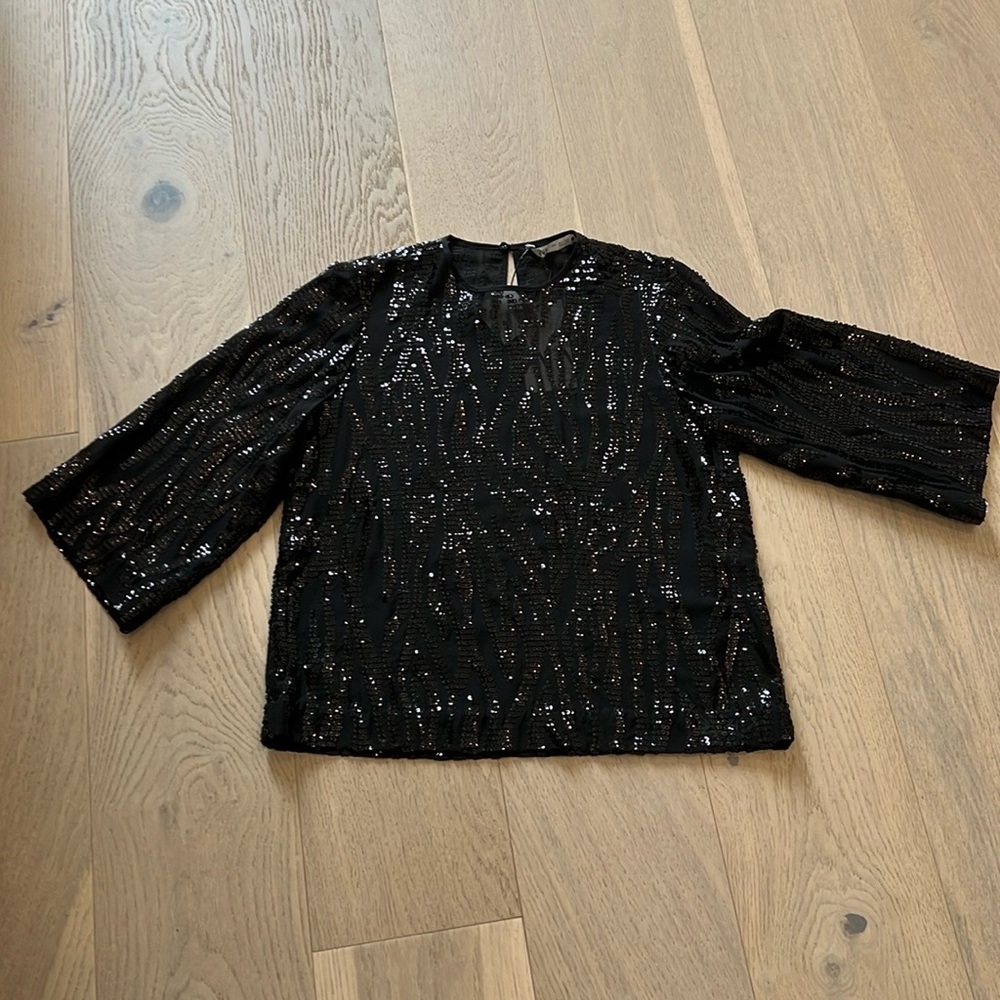 Zara sequin detail black top